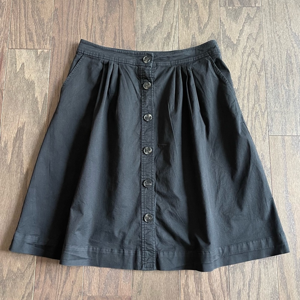 Trina Turk Black Cotton A-line Button Front Skirt
